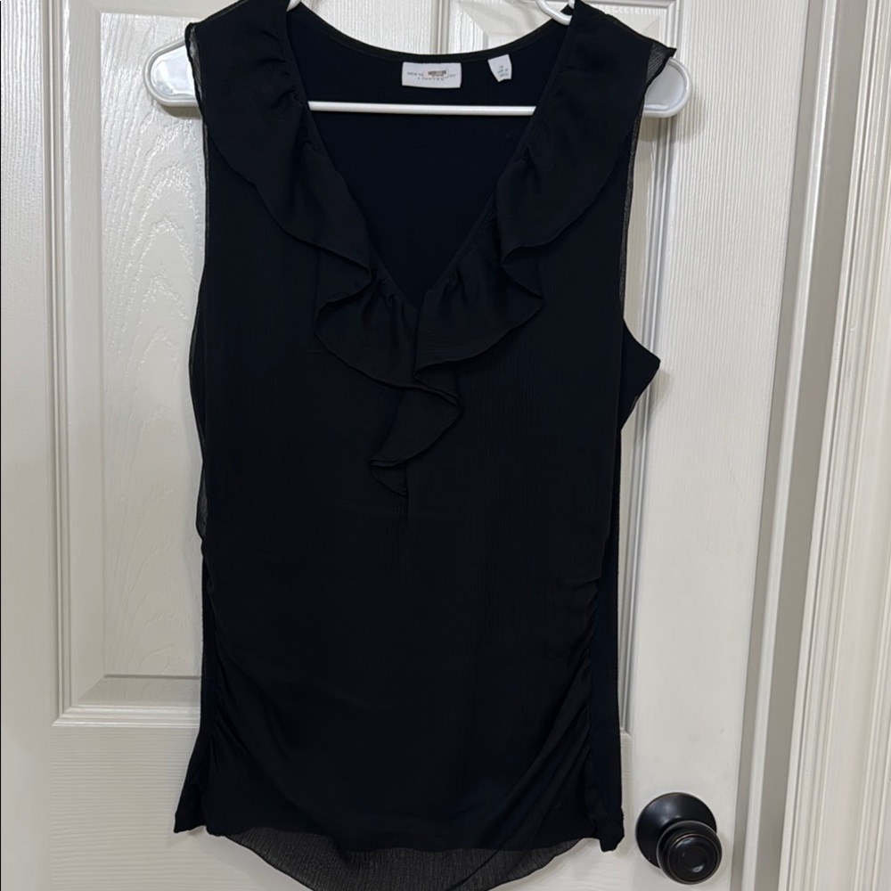 Black Ruffled Sleeveless Top